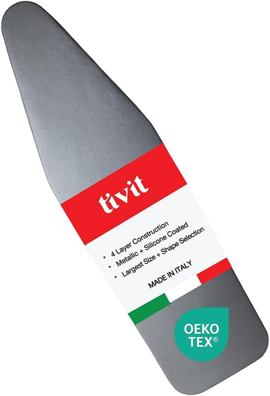 TIVIT Ironing Board Cover - 12 x 42” | Made in Italy, Heat-Reflective Alumitek PRO, Thick 4-Layer Padding, Scorch & Stain Resistant