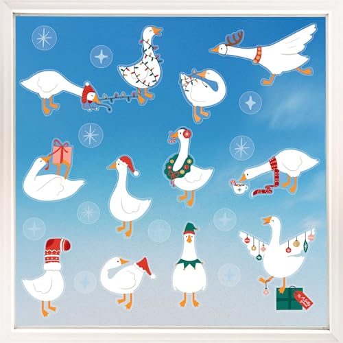Christmas Silly Goose Window Clings - Reusable Holiday Decals for Windows & Mirrors