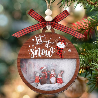 Funny Wooden Christmas Ornament Set - Brown Rabbit & Santa Decorations - Holiday Tree Decor