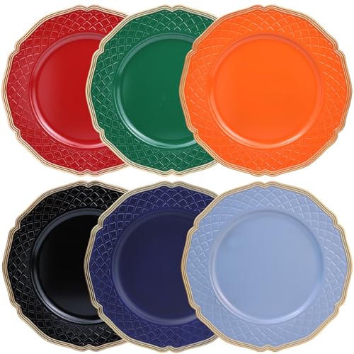 Royal Blue Charger Plates with Beaded Rims - Set of 6 Plastic Dinner Protectors