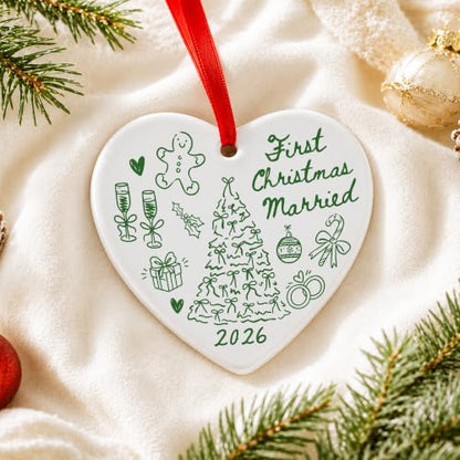First Christmas Married Ornament - Mr & Mrs Ceramic Keepsake - Married 2 Variation