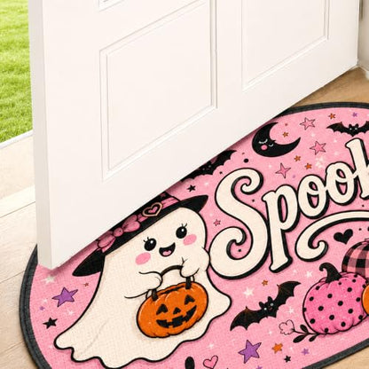 Nakupenda Halloween Ghost Bath Mat Pink Spooky Rug with Cute Ghost & Pumpkins