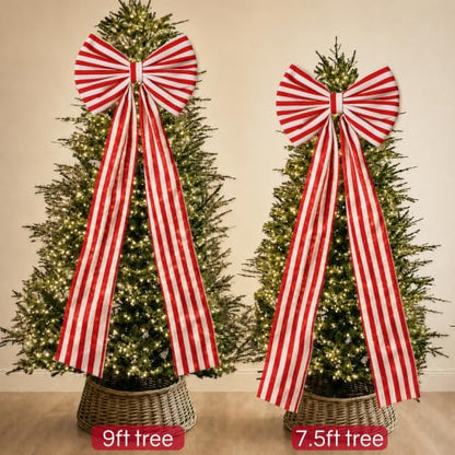 Giant Red and White Striped Christmas Bow - 6.5 Ft Holiday Tree & Door Decor