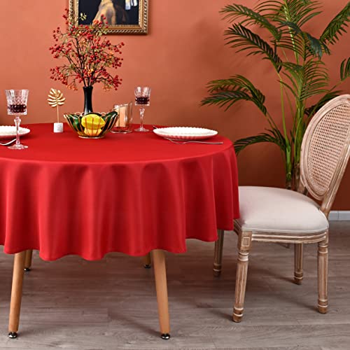 Meanmoy Red Round Water Resistant Tablecloth 90 Inch for Dining & Events