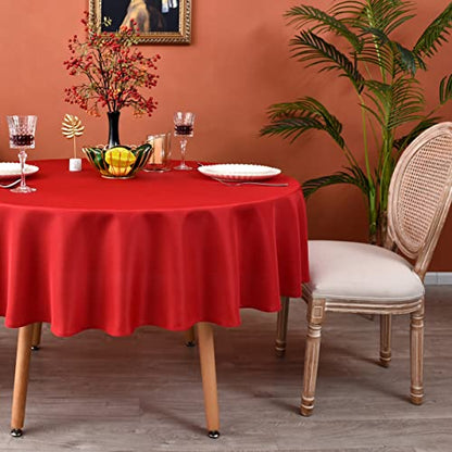 Meanmoy Red Round Water Resistant Tablecloth 90 Inch for Dining & Events