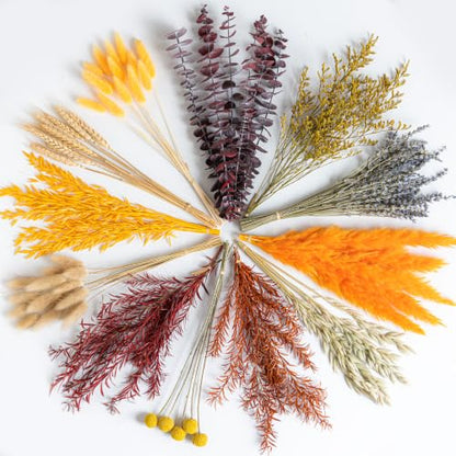 Fall Dried Flowers Set - 12 Natural Preserved Flowers for Decor - Variation: Fall