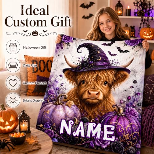Purple Highland Cow Custom Blanket for Girls, Kids & Adults