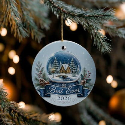 Christmas Snow Globe Ornament - Winter Village Scene with