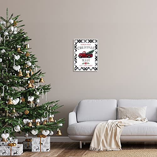 North Pole Christmas Trees Red Truck Wall Art - 16x20 Framed Giclée Print, White Frame, Holiday Decor