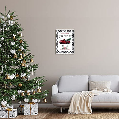 North Pole Christmas Trees Red Truck Wall Art - 16x20 Framed Giclée Print, White Frame, Holiday Decor