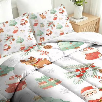 Christmas Cartoon Kids Twin Size Comforter Set - Holiday Bedding