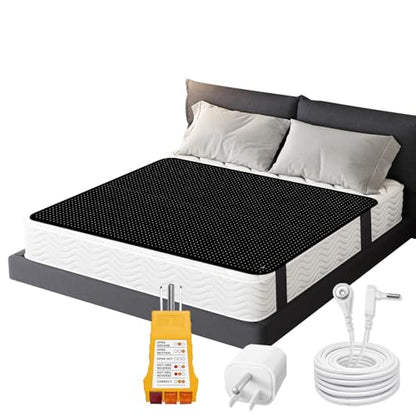 Grounding Mattress Pad 54x78 Inches - Conductive PU Leather Earth Connection Sheet with Outlet Tester & Cord