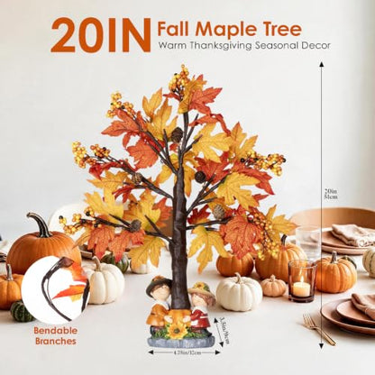 20 Inch Pre-Lit Fall Maple Tree with Pinecone - Battery Operated Autumn Decor with Timer