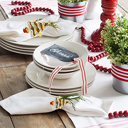 Christmas Tree Napkin Rings Set of 6 - Festive Gold Holiday Table Decor - Xmas Variation