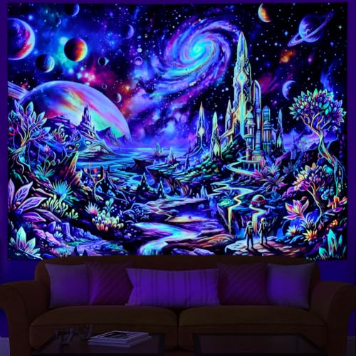 UV Reactive Galaxy Space Tapestry Wall Hanging 59x51in - Starry Sky Universe