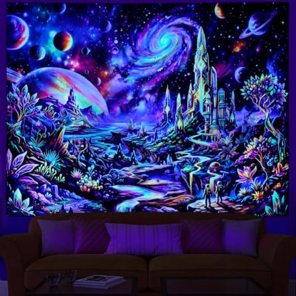 UV Reactive Galaxy Space Tapestry Wall Hanging 59x51in - Starry Sky Universe