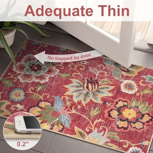 Beeiva Floral Runner Rug Non Slip 2.5x12 Feet Vintage Red Floor Runner