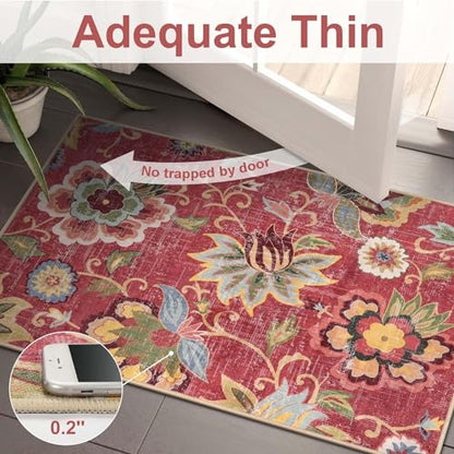 Beeiva Floral Runner Rug Non Slip 2.5x12 Feet Vintage Red Floor Runner