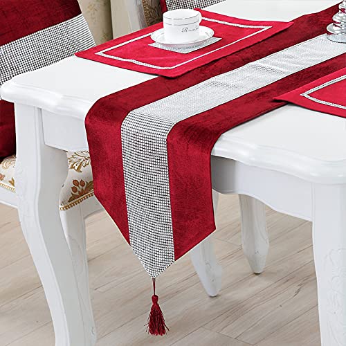 Red Sequin Rhinestone Table Runner with Tassels - Luxurious 13 x 82 Inch Decor