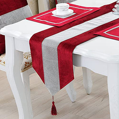 Red Sequin Rhinestone Table Runner with Tassels - Luxurious 13 x 82 Inch Decor