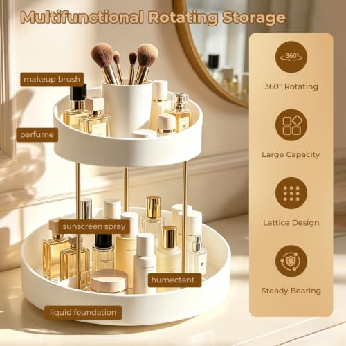 GTI 360° Rotating Bathroom Organizer - 2-Tier Vanity Storage, White