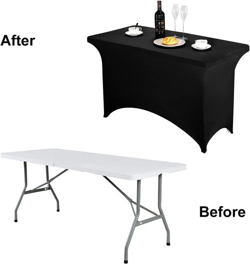 FORLIFE Spandex Table Cover - Fitted 4ft Rectangular Tablecloth for Weddings & Parties | Black