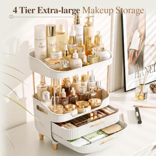 White 4-Tier Makeup Organizer Bathroom Countertop Storage with Drawers