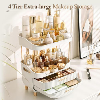 White 4-Tier Makeup Organizer Bathroom Countertop Storage with Drawers