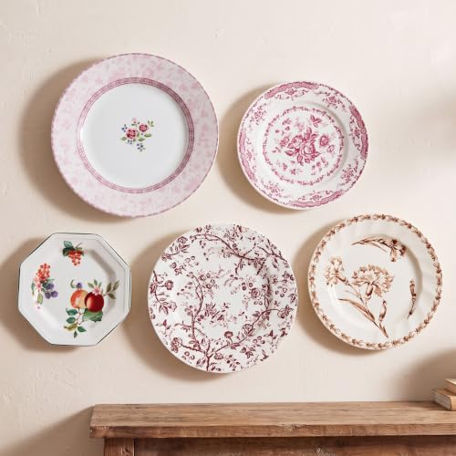 Yiyiring 5-Piece Vintage Ceramic Wall Sculpture Plate Set - Floral Red & White