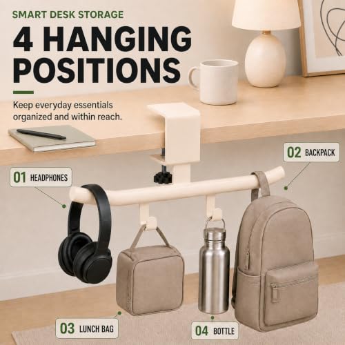 Desk Bag Hook Clamp for Purse Purse Holder Desk Organizer White