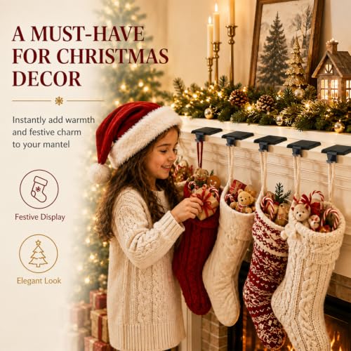 Black Christmas Stocking Holders Set of 6 Mantle Hooks Heavy Duty Supports