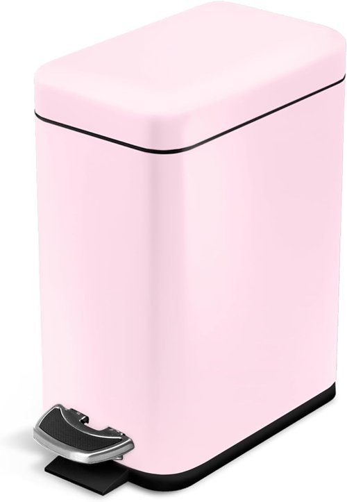 Home Zone Living 1.3 Gallon Stainless Steel Bathroom Trash Can - Slim Design with Lid & Step Pedal, Matte Pink