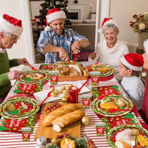 Christmas Disposable Paper Plate and Napkin Party Set for 24 Guests
