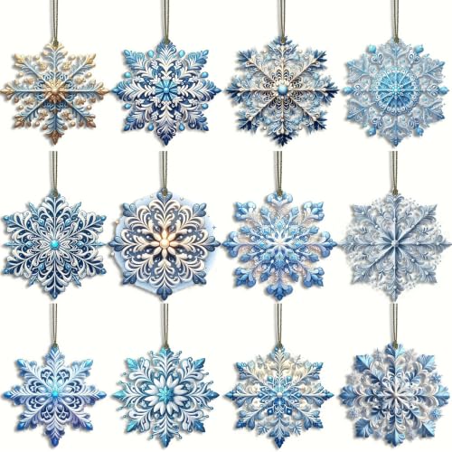 12Pcs Blue Winter Snowflake Wooden Christmas Tree Decorations - Variation of THIS listing