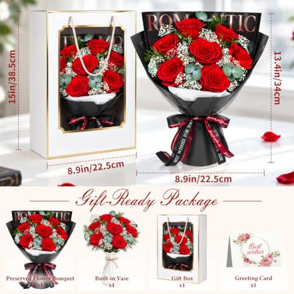 Preserved Flower Gift Set - Red Roses for Birthday, Anniversary, or Special Occasion (Variation: Red)