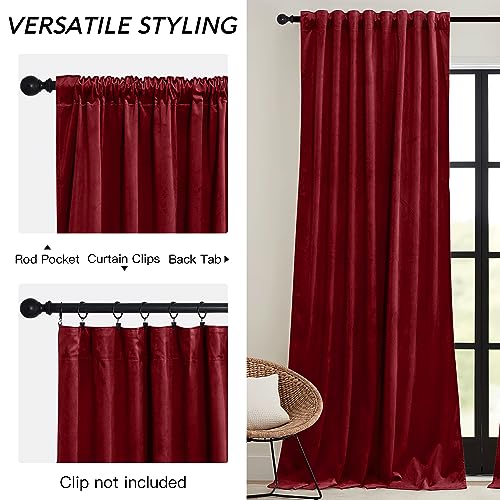 RYB HOME Red Velvet Blackout Curtains 96 Inch - Pack of 2, Bedroom & Living Room