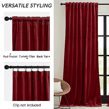 RYB HOME Red Velvet Blackout Curtains 96 Inch - Pack of 2, Bedroom & Living Room