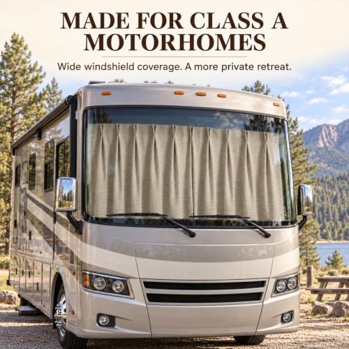 Premium Grey 2-Pack RV Windshield Curtains - 120 x 40 Inches Blackout Privacy Cover with Heavy-Duty Hooks
