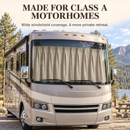 Premium Grey 2-Pack RV Windshield Curtains - 120 x 40 Inches Blackout Privacy Cover with Heavy-Duty Hooks