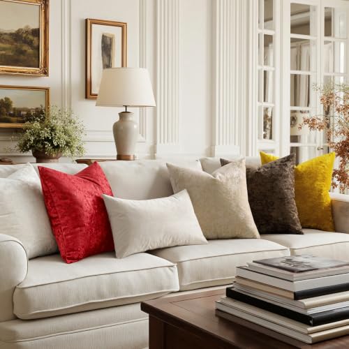 Christmas Velvet Throw Pillow Covers 20x20 Inch Set of 2 - Red