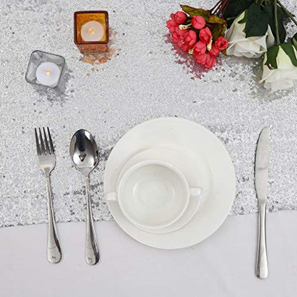 Eternal Beauty Silver Sequin Table Runner 12x72 Inch 2PCS - Elegant Party Decor