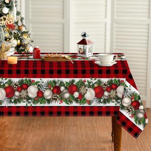 Christmas Tablecloth 60 x 84 Inch Rectangular Red Ball Holiday Decor