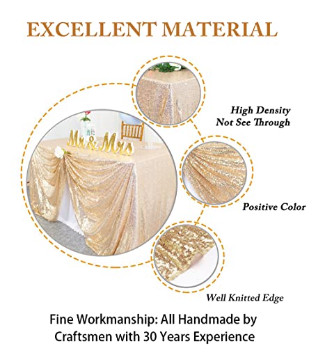 Sequin Tablecloth 90x132 Inch Light Gold Rectangular Glitter Wedding Cover