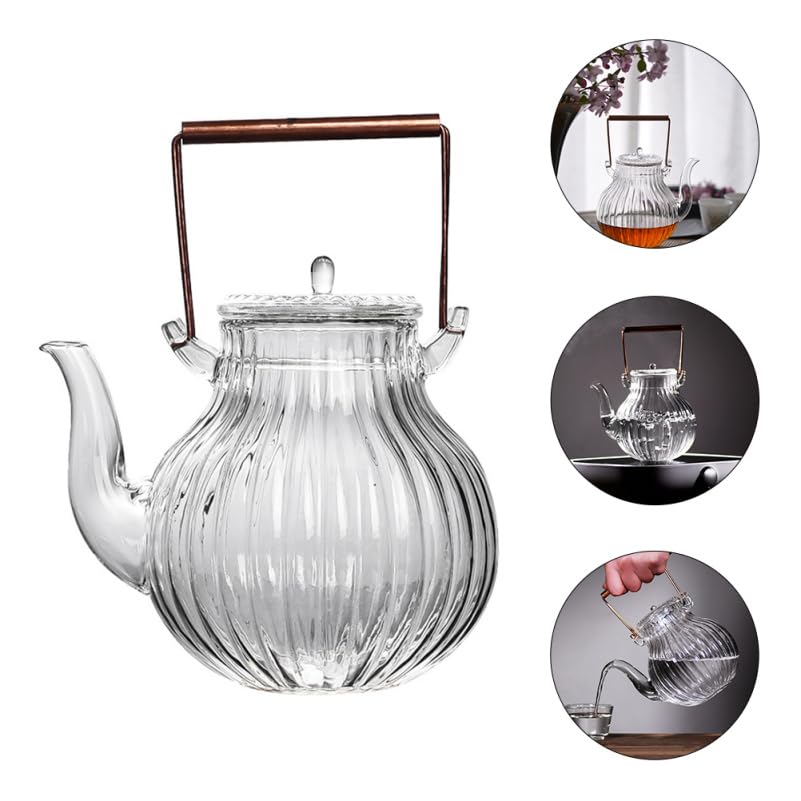 Zerodeko Elegant Glass Teapot Pot Copper Handle 800ml Tea Brewing Pot Stovetop Tea Kettle for Brew