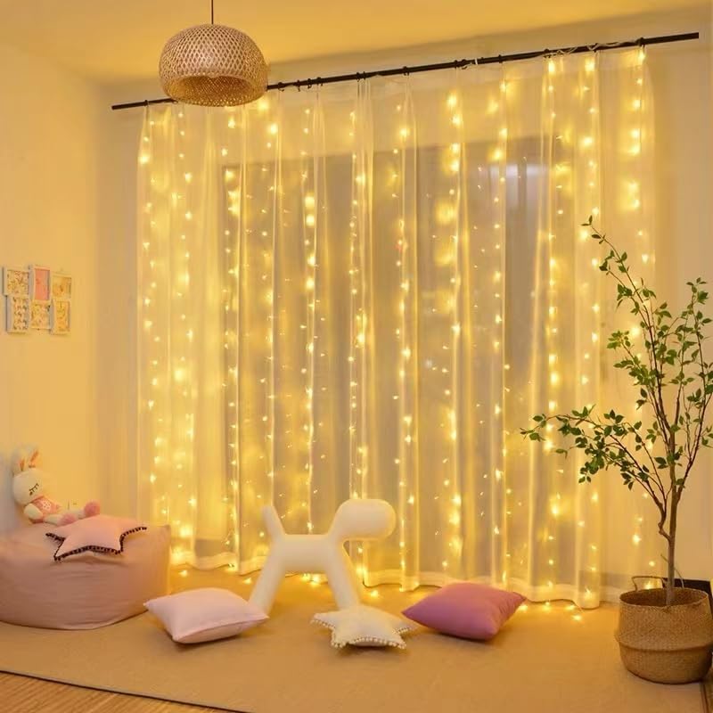 Skiennix 300 LED Curtain Lights - 3M x 3M Fairy String Lights for Parties & Weddings | USB Plug, 8 Modes, Warm White