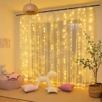 Skiennix 300 LED Curtain Lights - 3M x 3M Fairy String Lights for Parties & Weddings | USB Plug, 8 Modes, Warm White