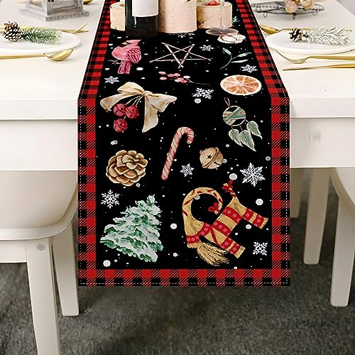 Yule Table Runner 13x72 Inches Christmas Holiday Rustic Linen Decor