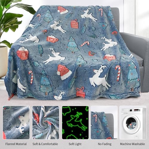 Christmas Glow in The Dark Blanket for Kids, Deer Design, 50x60 Inches