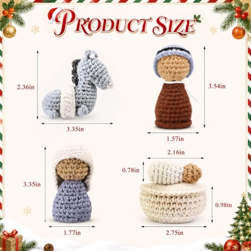 Crochet Nativity Scene Set with Wooden Stable - Handmade Christmas Decor