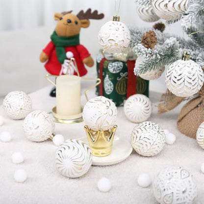 White and Gold Christmas Ornament Set - 30pcs Holiday Tree Decorations